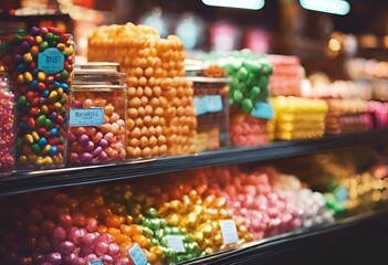 Fototapeta na wymiar AI-generated illustration of assorted sweets showcased in glass jars