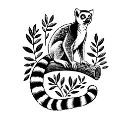 Ring-tailed lemur hand drawn vector illustration - obrazy, fototapety, plakaty