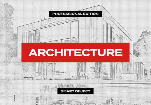 Blueprint Architecture Design 3D Photo Effect Paper Texture Template Mockup Overlay Style