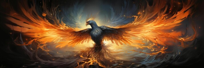 Mythical phoenix bird in flight, AI-generated. - obrazy, fototapety, plakaty
