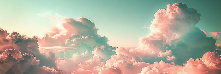 A peach and teal sky with clouds , colorful clouds background, cloudy sunset	, banner
 - obrazy, fototapety, plakaty