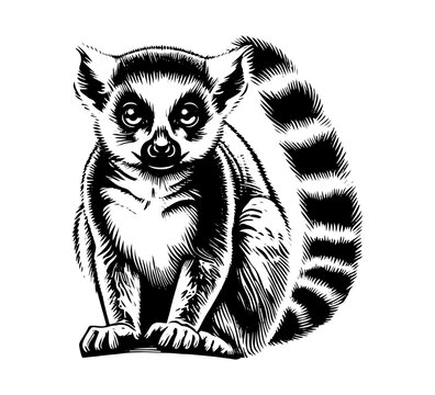 Ring-tailed lemur hand drawn vector illustration