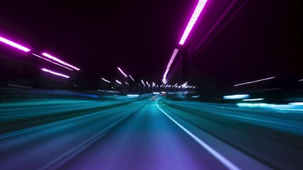 Point of View Fast Driving Along the Streets of a Big City. Night Road Illuminated by Blurred Street and Car Lights. Concept: Rapid Rhythm of a Modern City - Powered by Adobe