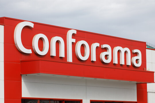 Santander, Spain - April 8, 2024: Logo of Conforama, a French furniture and decoration retail company