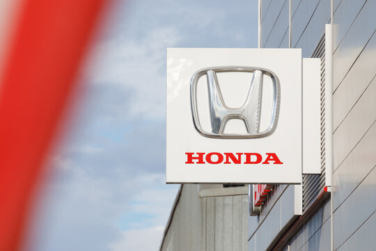 Santander, Spain - April 8, 2024: Poster of the official dealership and repair shop service of the Honda brand