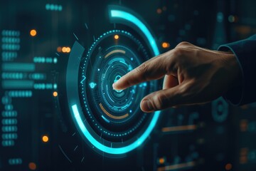 Digital Security: Businessman Engages Virtual Defense