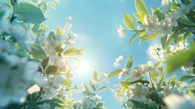 Digital fantasy cherry blossoms under the blue sky poster web page PPT background