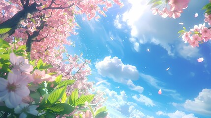 Digital fantasy cherry blossoms under the blue sky poster web page PPT background