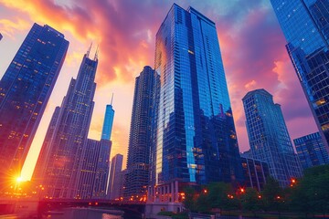 City of Lights: Chicago's Dazzling Sunset Skyline