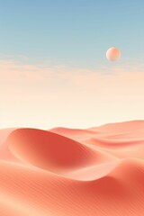 Sun-kissed desert hills bathed in a pink-hued sky, with a beam of sunlight illuminating the horizon