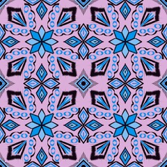 Geometric ethnic floral pixel art embroidery, Aztec style, abstract background design for fabric, clothing, textile, wrapping, decoration, scarf, print, wallpaper, table runner. - 780406283