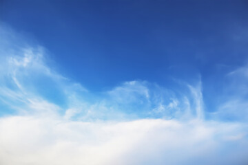 Abstract image of blurry soft white clouds and summer clear blue sky aerial view from aircraft. Image use for natural dramatic and travel presentation background.