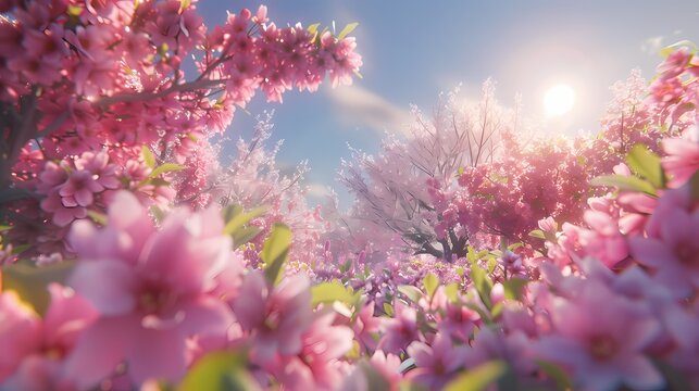 Digital fantasy cherry blossoms under the blue sky poster web page PPT background