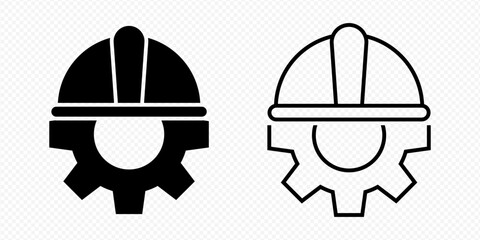 Fototapeta na wymiar Vector isolated construction hat and gear, fill and line icon set