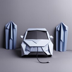 AI generated illustration of a paper car crafted with origami paper