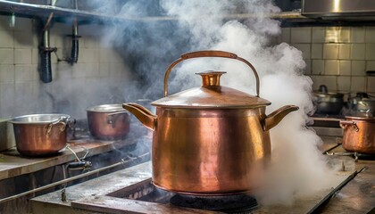 AI generated illustration of a cauldron on a stovetop in a kitchen