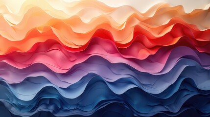 A smooth transition of wavy forms flows from warm orange to cool blue hues, creating a soft gradient in this abstract representation. Generative AI