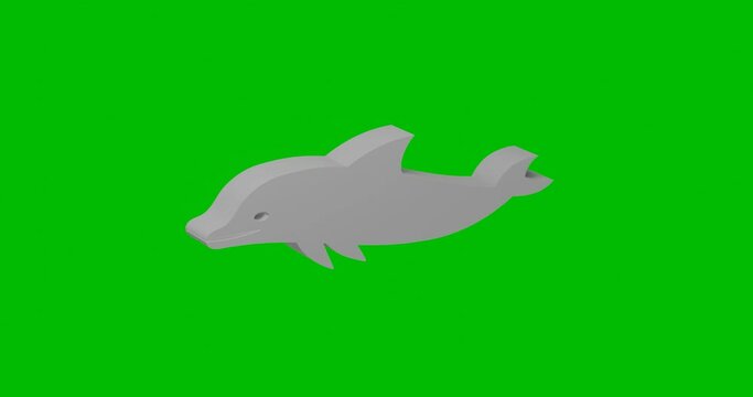 Animation of rotation of a white dolphin symbol with shadow. Simple and complex rotation. Seamless looped 4k animation on green chroma key background