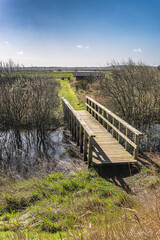 Footbridge to a shelter in Skjern meadows, Denmark