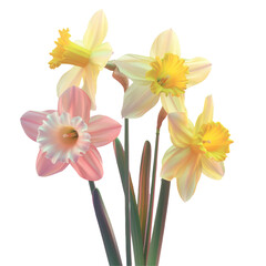 Fototapeta premium Four flowers in a vase against a transparent Background