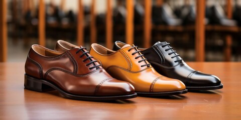 AI-generated illustration of Three dress shoes, in variations of black, red and brown