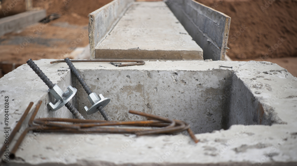 Poster monolithic reinforced concrete foundations for the construction of a large building. grillage at the