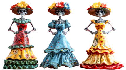 Traditional Catrina Figurines for Day of the Dead.