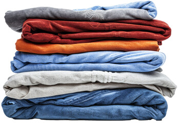 Stack of Colorful Folded Towels on White Background.