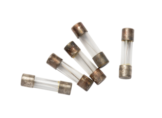 Group of fuseFive fuses isolated on white backgrounds on white background