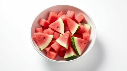 AI generated illustration of a bowl of watermelon slices on a white background