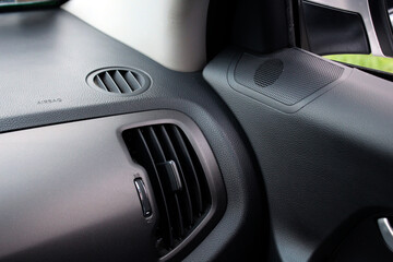 Close up car ventilation system and air conditioning - details and controls of modern car. Close-Up Of Air Vent In Car.