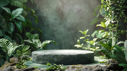 atural stone and concrete podium in Natural green background