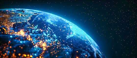 Global Connectivity: A High-Tech Earth Illuminated in Network Lines, Representing the Interconnectedness of Our World