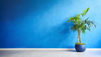 blue wall as background with plant - 780412687