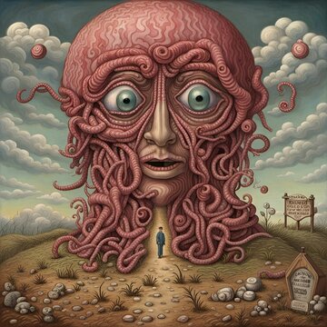 AI generated illustration of a surreal portrait of a figure with a face composed of writhing worms