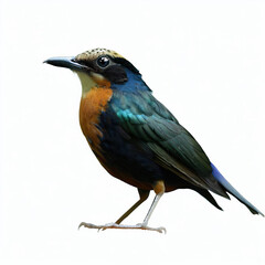 Beautiful colored bird with white background. with Generative AI technology	
