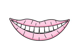 Smiling lips with healthy teeth doodle icon. Vector illustration of the concept of dental care, healthy teeth. Isolate a sketch on a white background. - 780413823