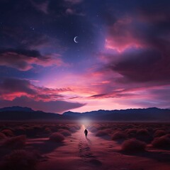 AI generated illustration of  A surreal landscape that melds vibrant desert hues with a cosmic sky