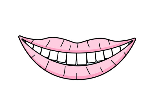 Smiling lips with healthy teeth doodle icon. Vector illustration of the concept of dental care, healthy teeth. Isolate a sketch on a white background.