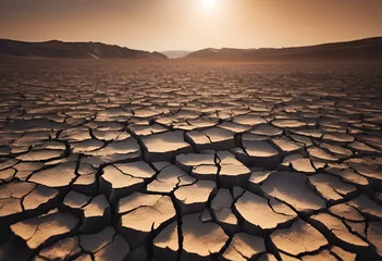 Fotobehang AI generated illustration of cracked desert landscape with parched earth © Wirestock