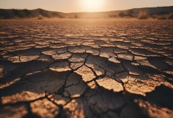 AI generated illustration of cracked desert landscape with parched earth - obrazy, fototapety, plakaty