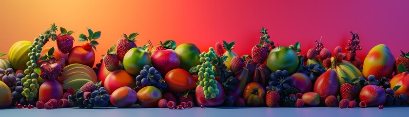 Colorful Fruit, Intricate Layers, Unveiling Creativity, Captivating all who witness, 3D Render, Silhouette Lighting, Chromatic Aberration