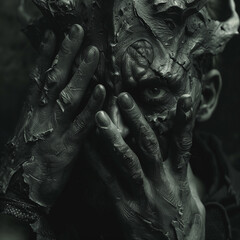 close-up of a demonic face - hands - generative ai