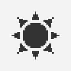 Fototapeta premium black and white simple flat 1bit vector pixel art icon of retro cartoon sun. sunlight sign
