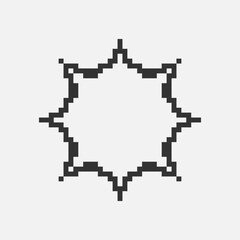 black and white simple flat 1bit vector pixel art icon of retro cartoon sun. sunlight sign