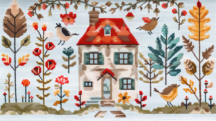 Charming Embroidered Cottage Garden