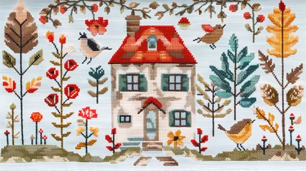 Fotobehang Charming Embroidered Cottage Garden © TY