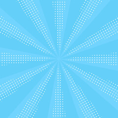 Obraz premium 水玉のポップな模様が入った青色のサンバースト集中線背景イラスト