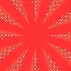水玉のポップな模様が入った赤色のサンバースト集中線背景イラスト