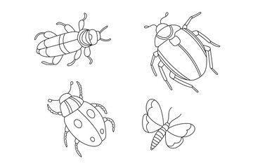 Insects line art coloring page. Preschool coloring activity. Summer / Spring bugs and beetles vector illustration - 780415874